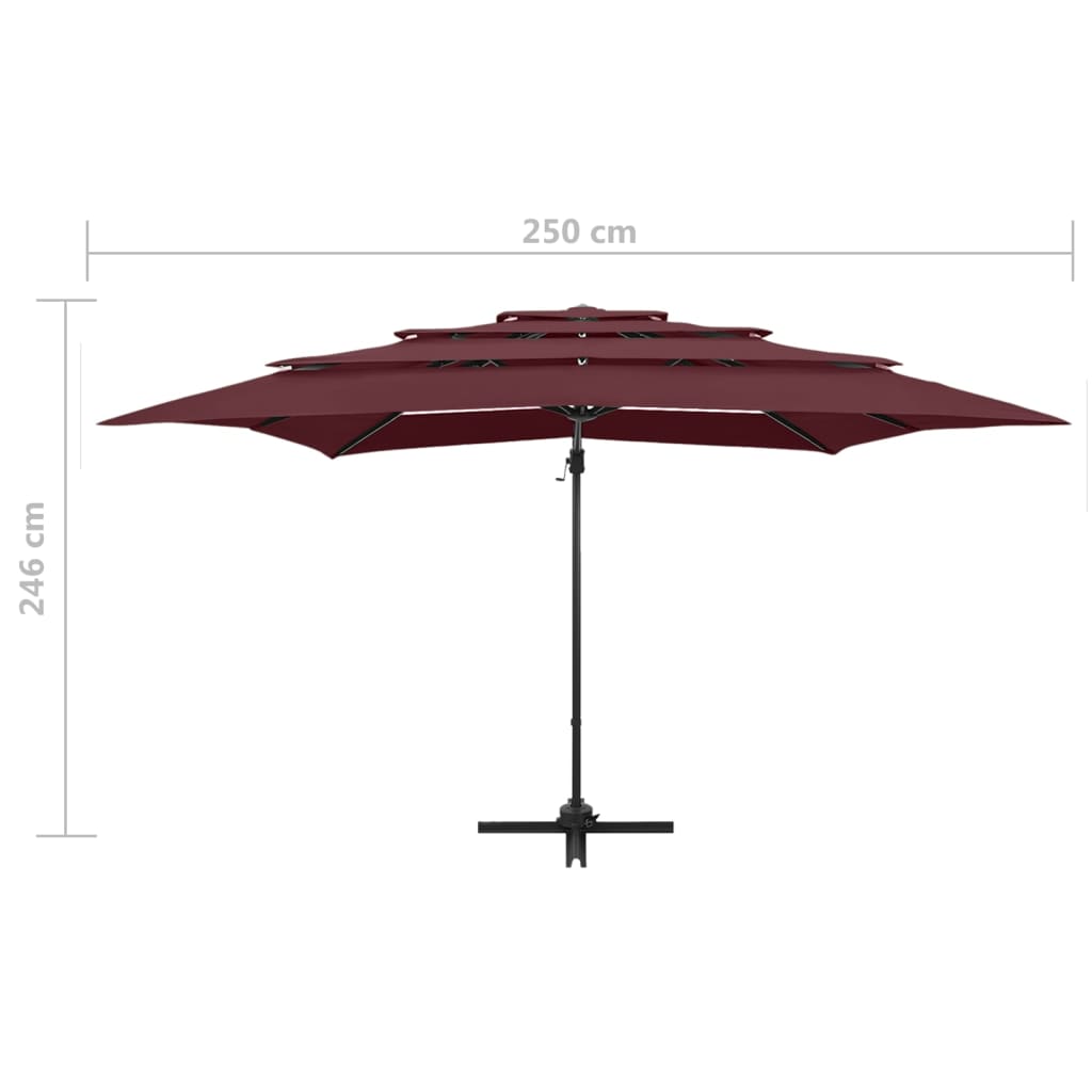 Ombrellone a 4 Livelli Palo in Alluminio 250x250 cm Bordeaux | homemem39