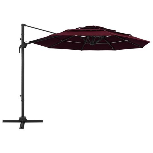 Ombrellone a Sbalzo 4 Livelli Palo in Alluminio 3x3 m Bordeaux | homemem39
