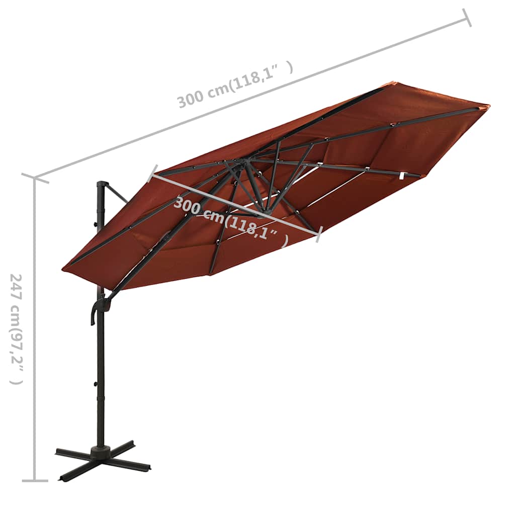 Ombrellone a Sbalzo 4 Livelli Palo in Alluminio 3x3m Terracotta | homemem39
