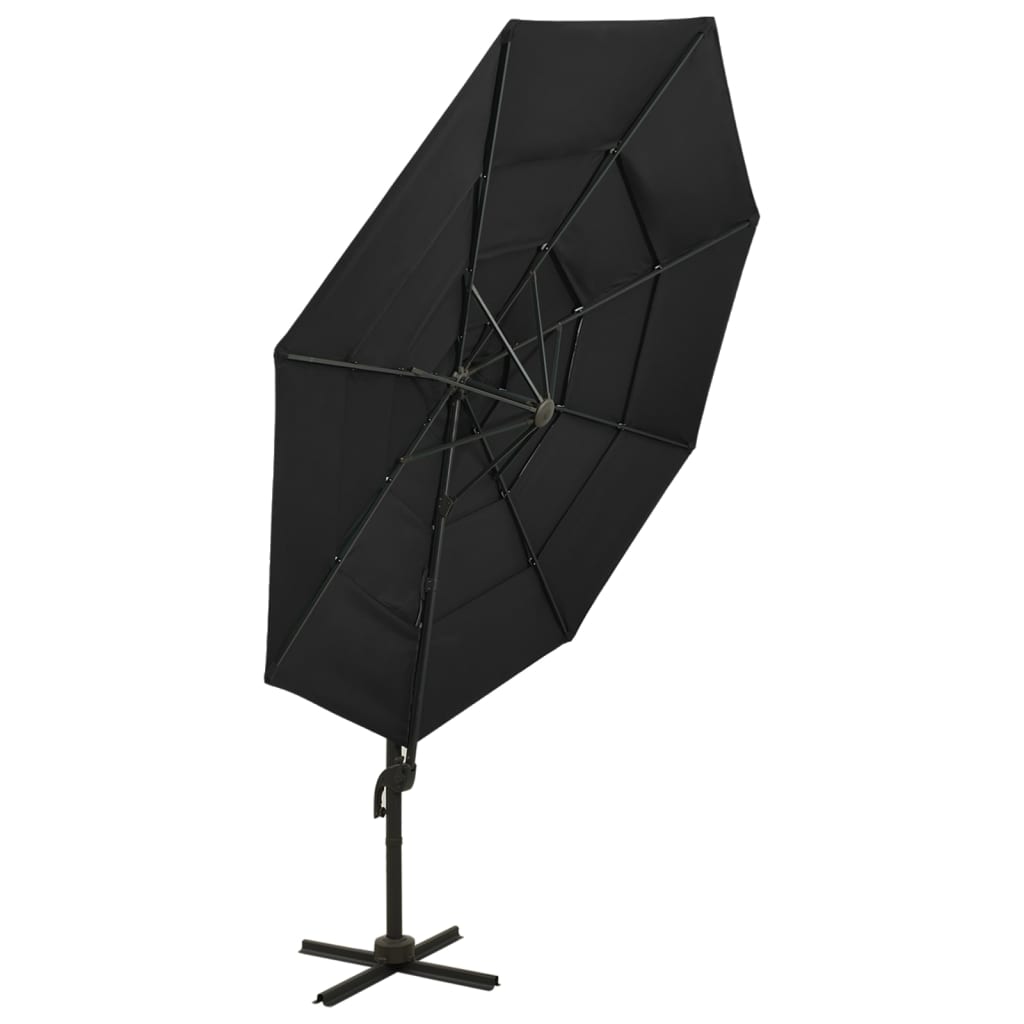Ombrellone a Sbalzo a 4 Livelli Palo in Alluminio 3x3 m Nero | homemem39