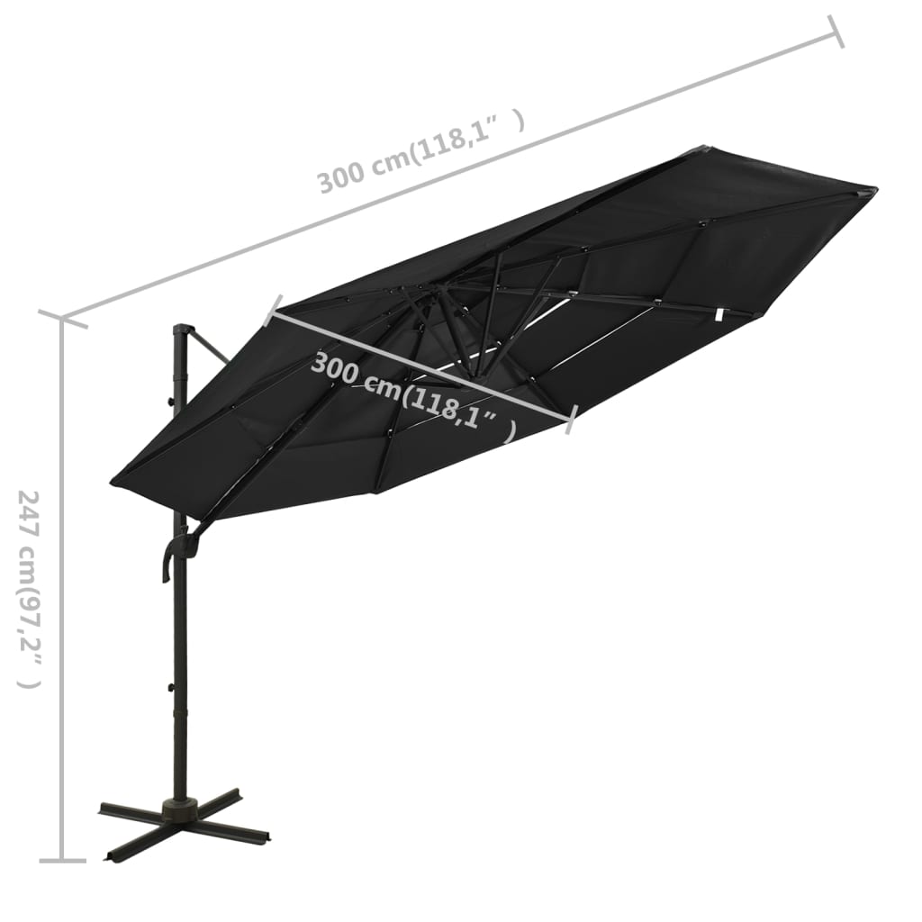 Ombrellone a Sbalzo a 4 Livelli Palo in Alluminio 3x3 m Nero | homemem39