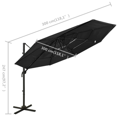 Ombrellone a Sbalzo a 4 Livelli Palo in Alluminio 3x3 m Nero | homemem39