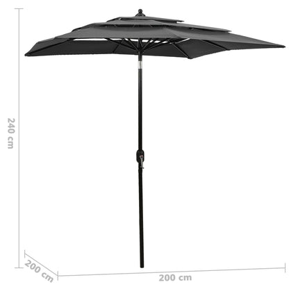 Ombrellone a 3 Livelli con Palo in Alluminio Antracite 2x2 m | homemem39