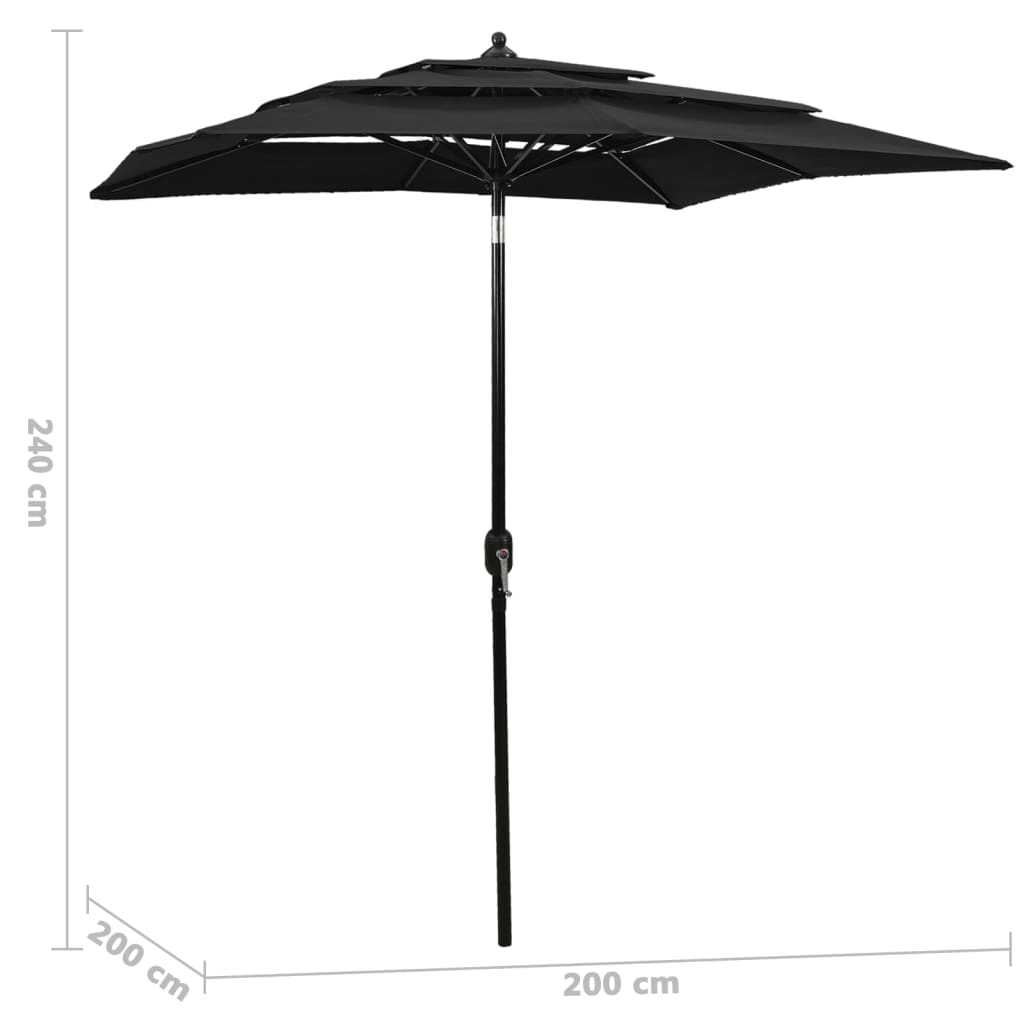 Ombrellone a Sbalzo 3 Livelli Palo Alluminio 2x2 m Nero | homemem39