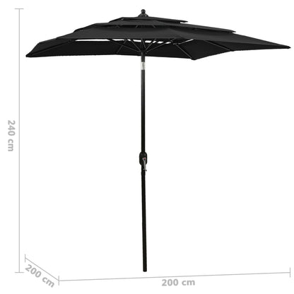 Ombrellone a Sbalzo 3 Livelli Palo Alluminio 2x2 m Nero | homemem39