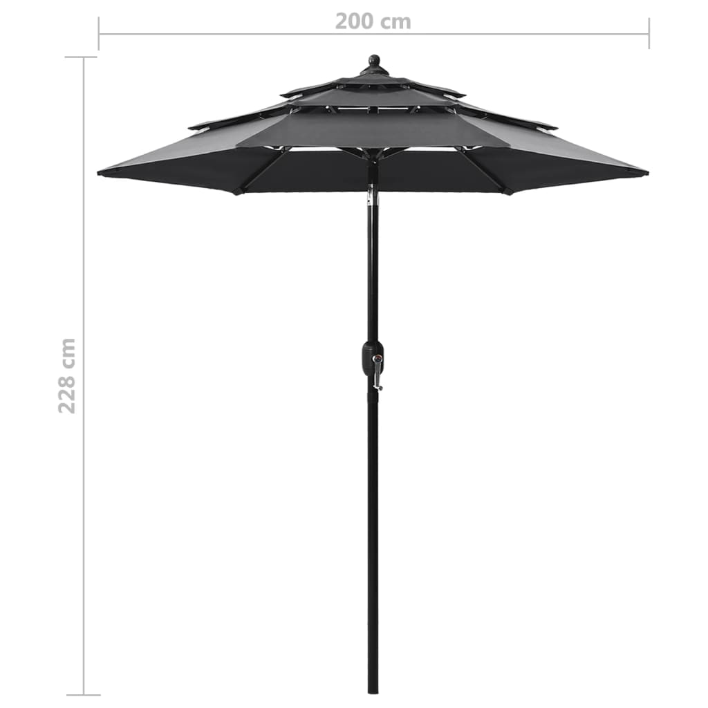 Ombrellone a 3 Livelli con Palo in Alluminio Antracite 2 m | homemem39