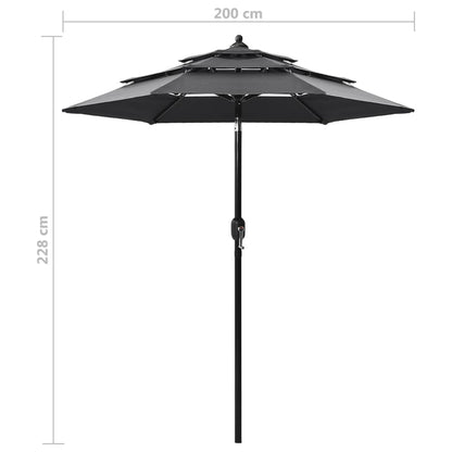 Ombrellone a 3 Livelli con Palo in Alluminio Antracite 2 m | homemem39