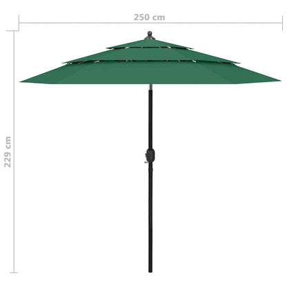 Ombrellone a 3 Livelli con Palo in Alluminio Verde 2,5 m | homemem39