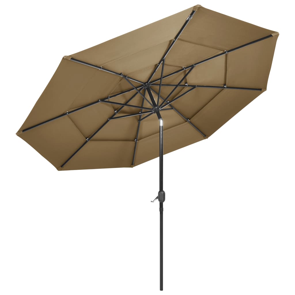 Ombrellone a 3 Livelli con Palo in Alluminio Tortora 3 m | homemem39