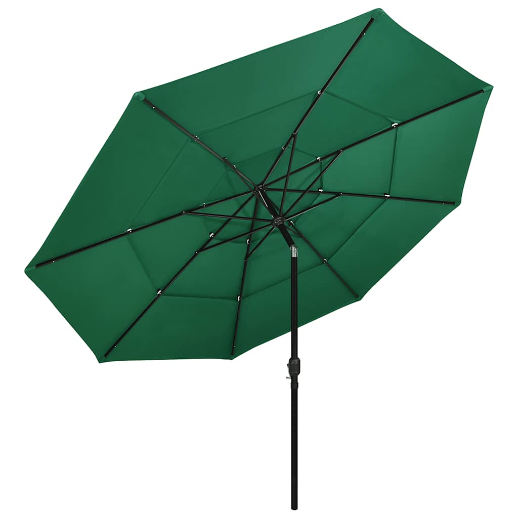 Ombrellone a 3 Livelli con Palo in Alluminio Verde 3,5 m | homemem39