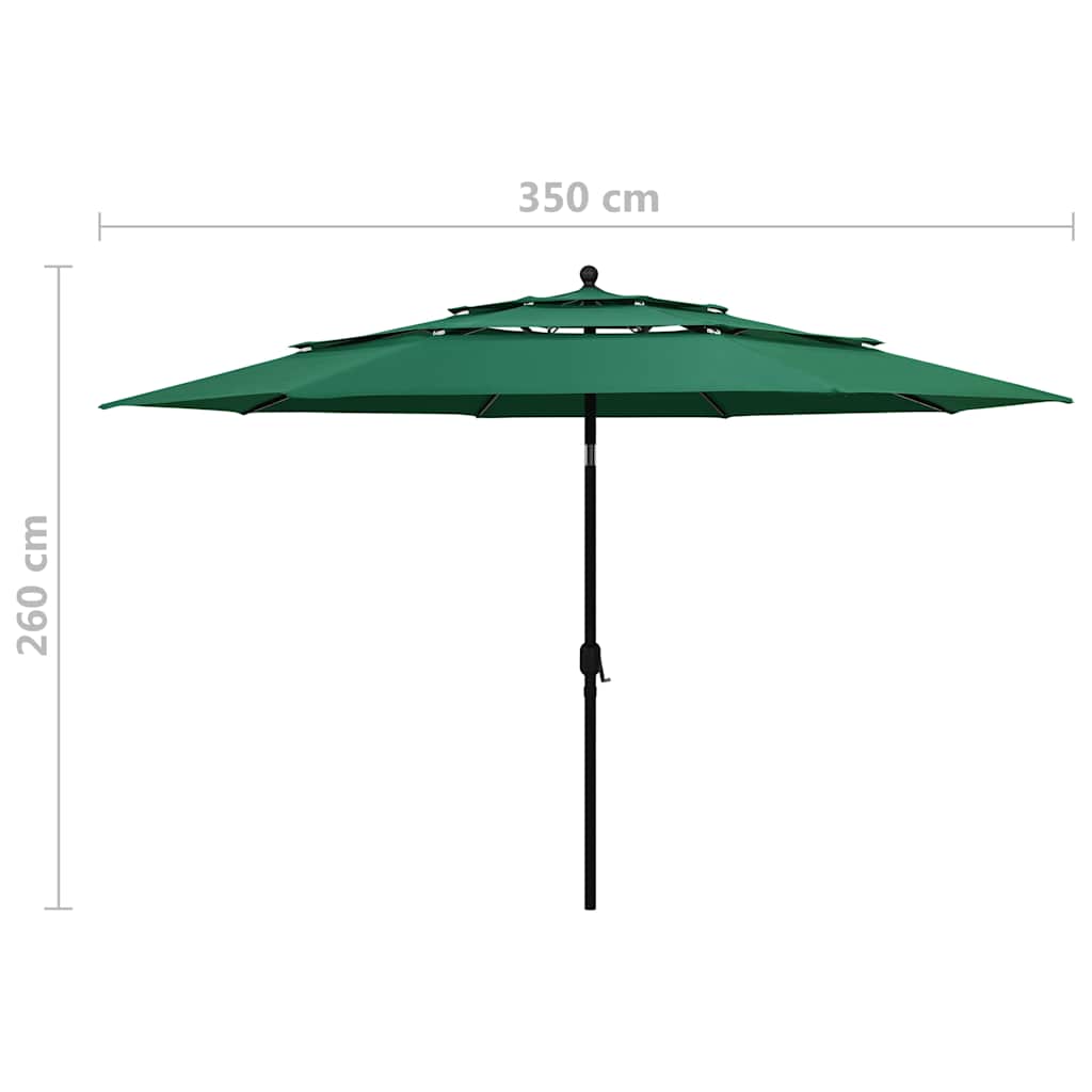 Ombrellone a 3 Livelli con Palo in Alluminio Verde 3,5 m | homemem39