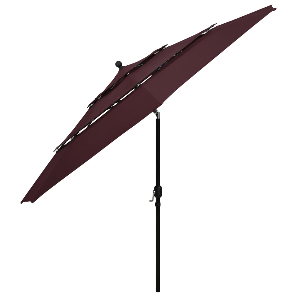 Ombrellone a 3 Livelli con Palo in Alluminio Rosso Bordò 3,5 m | homemem39