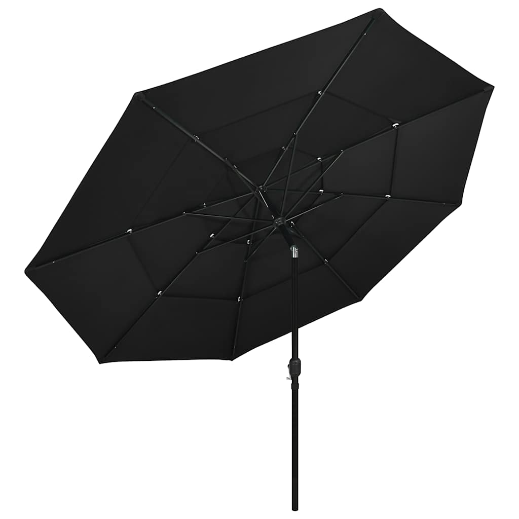 Ombrellone a Sbalzo 3 Livelli Palo Alluminio 3,5 m Nero | homemem39