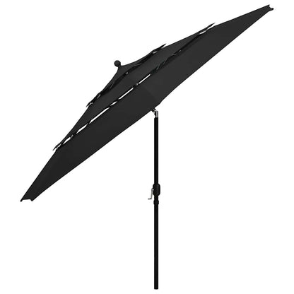Ombrellone a Sbalzo 3 Livelli Palo Alluminio 3,5 m Nero | homemem39