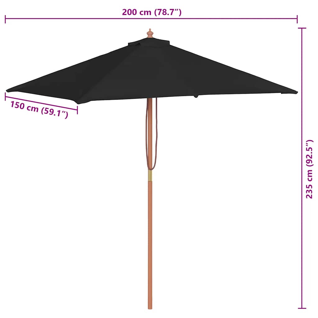 Ombrellone da Giardino con Palo in Legno 150x200 cm Nero | homemem39