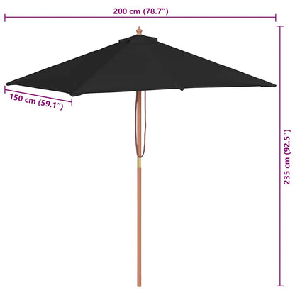 Ombrellone da Giardino con Palo in Legno 150x200 cm Nero | homemem39