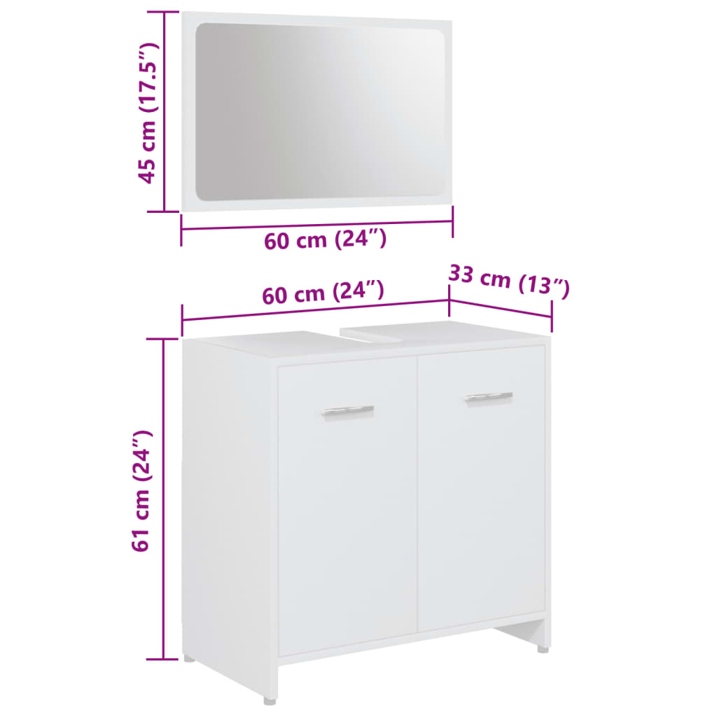 Set Mobili da Bagno 4 pz Bianco in Legno Multistrato | homemem39