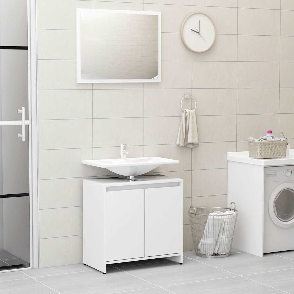 Set Mobili da Bagno 3 pz Bianco in Truciolato