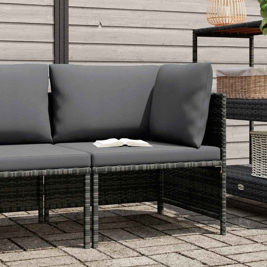 Divano ad Angolo Modulare con Cuscini in Polyrattan Grigio | homemem39