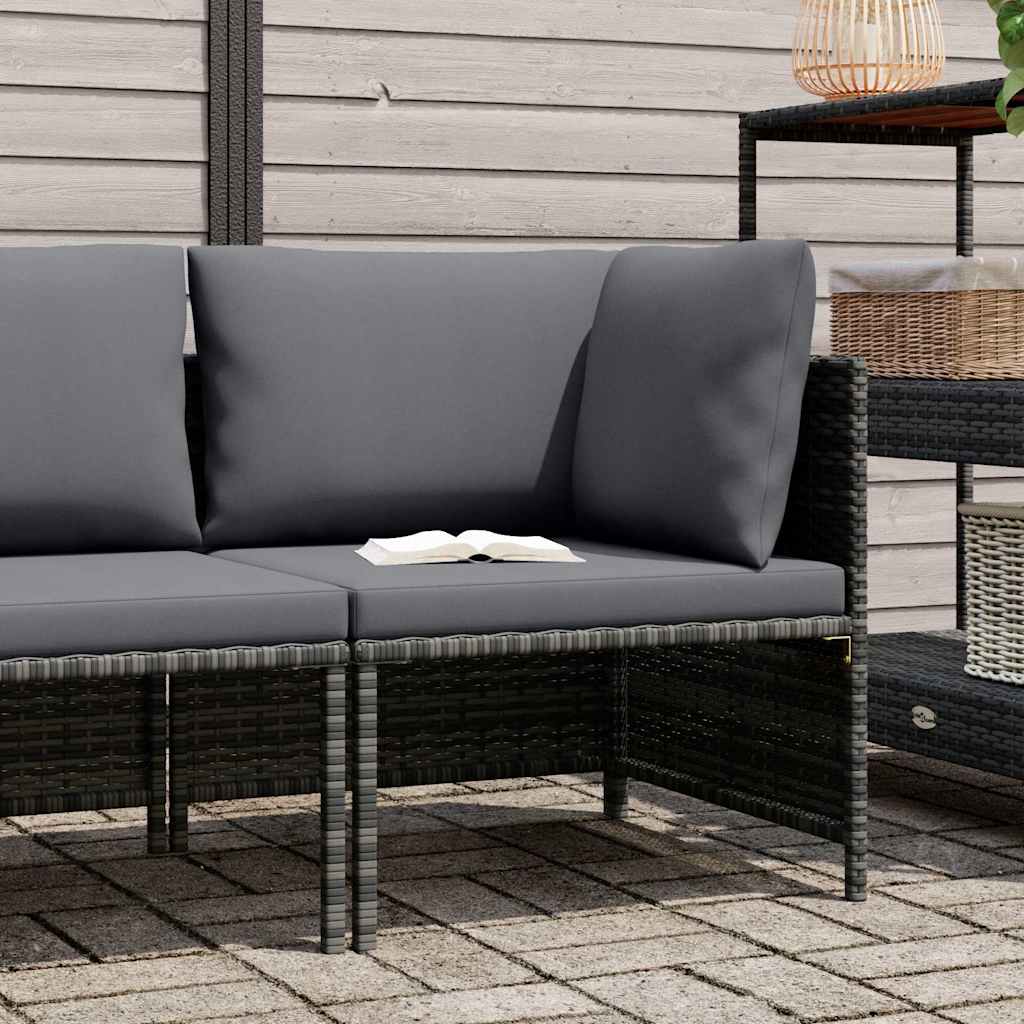 Divano ad Angolo Modulare con Cuscini in Polyrattan Grigio
