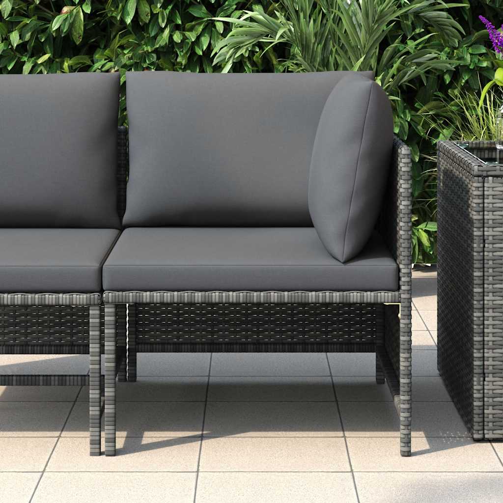 Divano ad Angolo Modulare con Cuscini in Polyrattan Grigio - homemem39