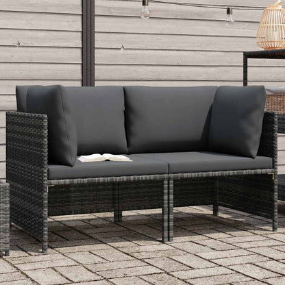 Divano da Giardino a 2 Posti con Cuscini in Polyrattan Grigio