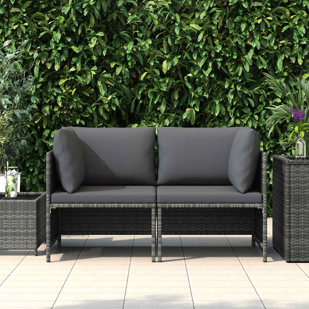 Divano da Giardino a 2 Posti con Cuscini in Polyrattan Grigio | homemem39