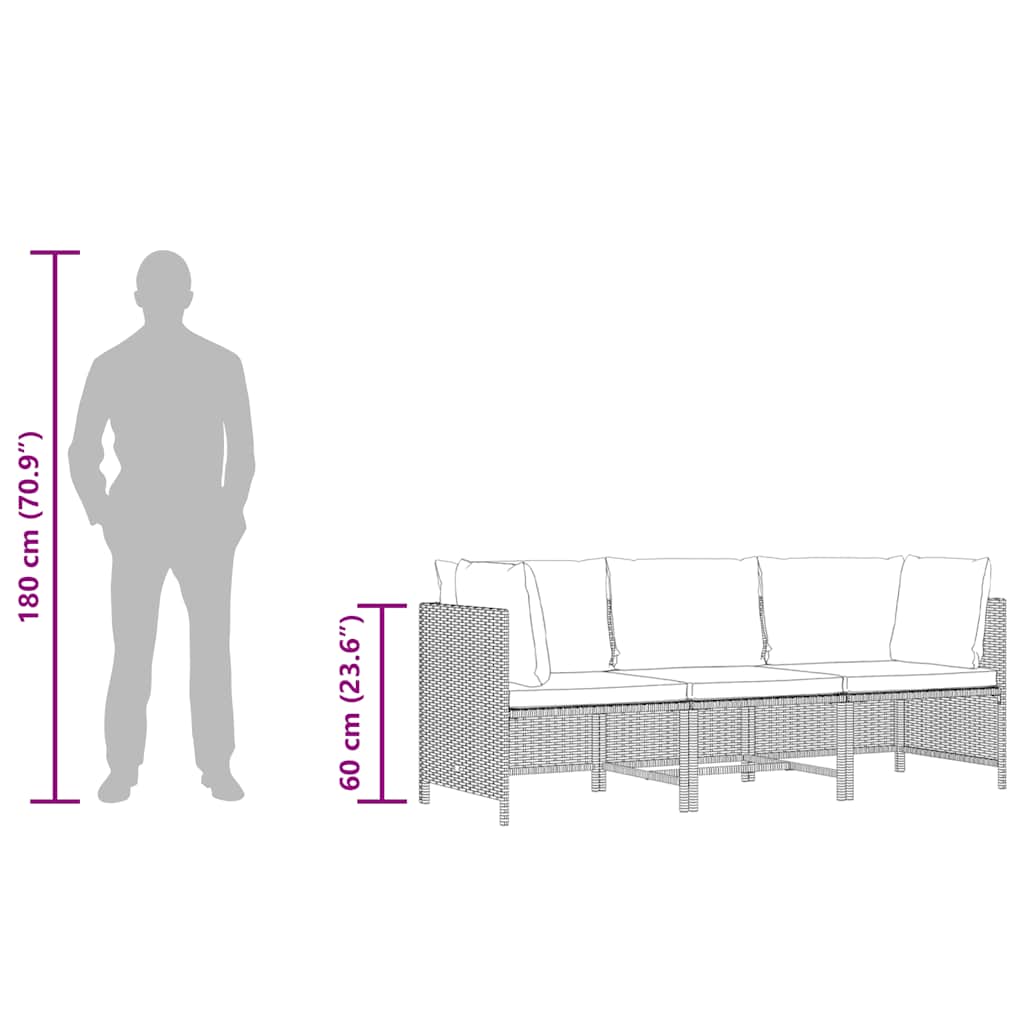 Divano da Giardino a 3 Posti con Cuscini in Polyrattan Grigio - homemem39