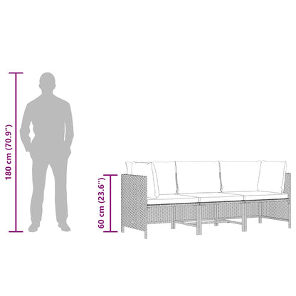 Divano da Giardino a 3 Posti con Cuscini in Polyrattan Grigio - homemem39