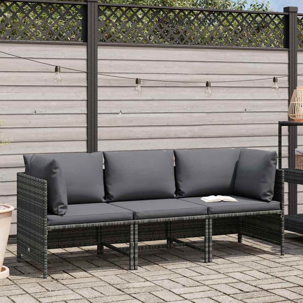 Divano da Giardino a 3 Posti con Cuscini in Polyrattan