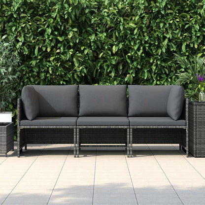 Divano da Giardino a 3 Posti con Cuscini in Polyrattan Grigio