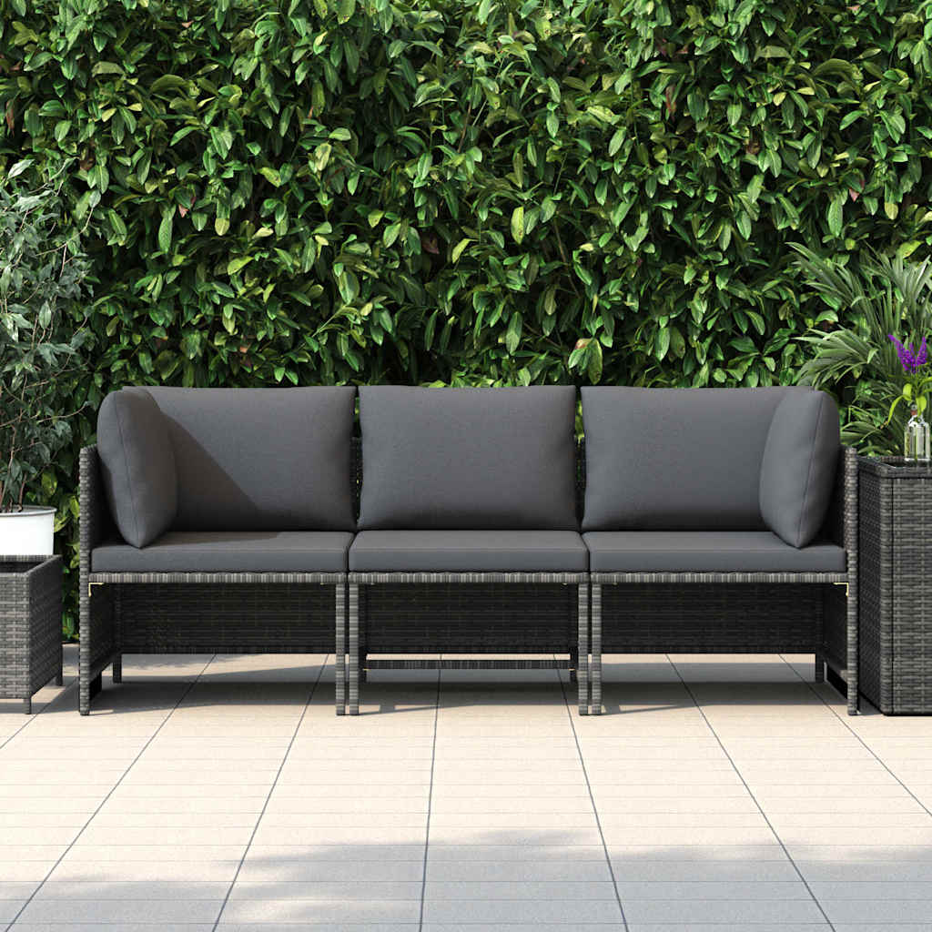 Divano da Giardino a 3 Posti con Cuscini in Polyrattan