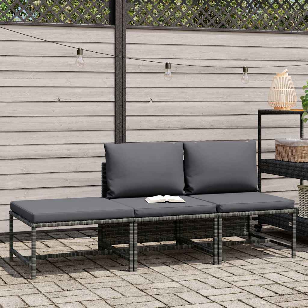 Set Divani da Giardino 3 pz con Cuscini in Polyrattan