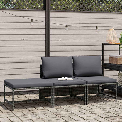 Set Divani da Giardino 3 pz con Cuscini in Polyrattan