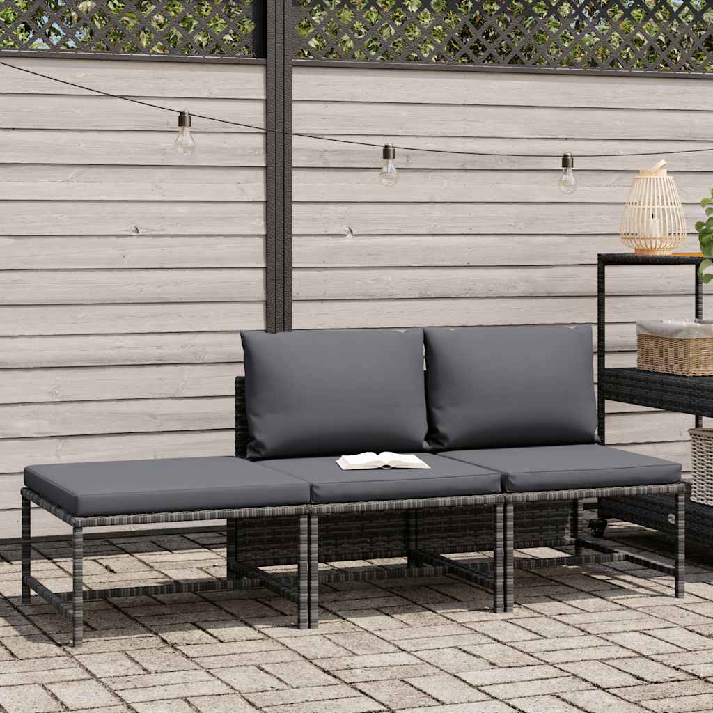 Set Divani da Giardino 3 pz con Cuscini Grigio in Polyrattan - homemem39