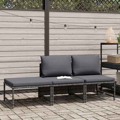Set Divani da Giardino 3 pz con Cuscini Grigio in Polyrattan - homemem39