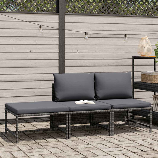 Set Divani da Giardino 3 pz con Cuscini Grigio in Polyrattan - homemem39