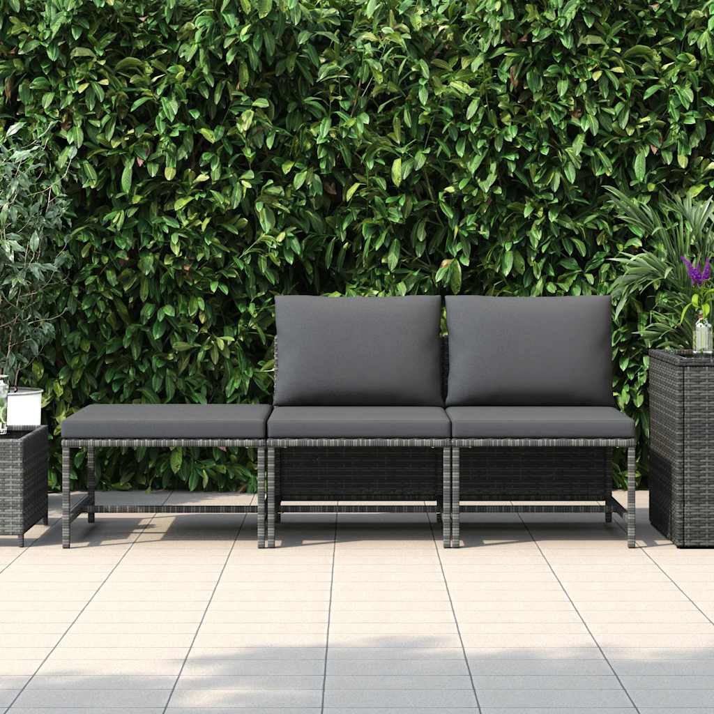 Set Divani da Giardino 3 pz con Cuscini Grigio in Polyrattan | homemem39