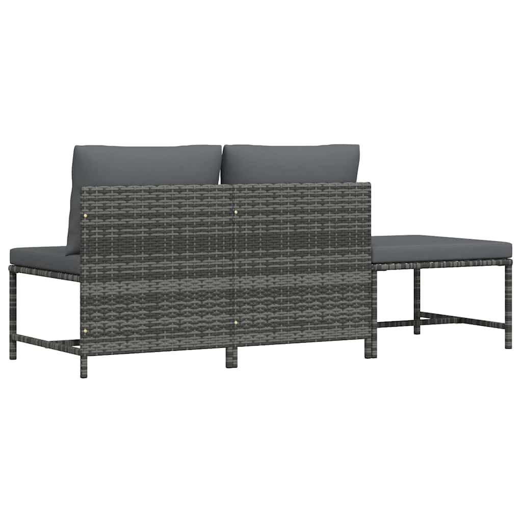 Set Divani da Giardino 3 pz con Cuscini Grigio in Polyrattan | homemem39