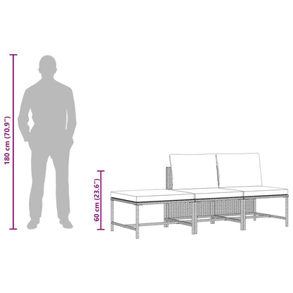 Set Divani da Giardino 3 pz con Cuscini Grigio in Polyrattan - homemem39