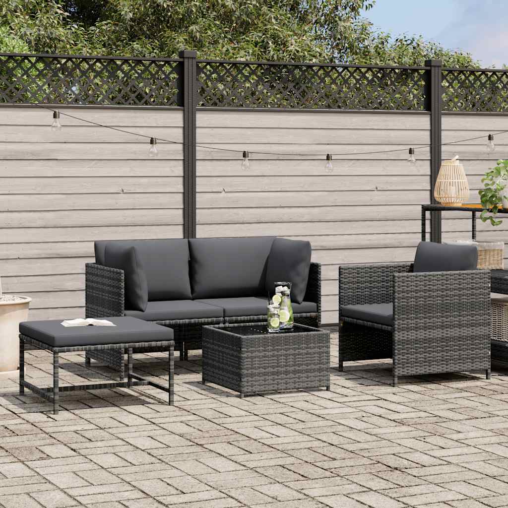 Set Divani da Giardino 4 pz con Cuscini in Polyrattan Grigio | homemem39