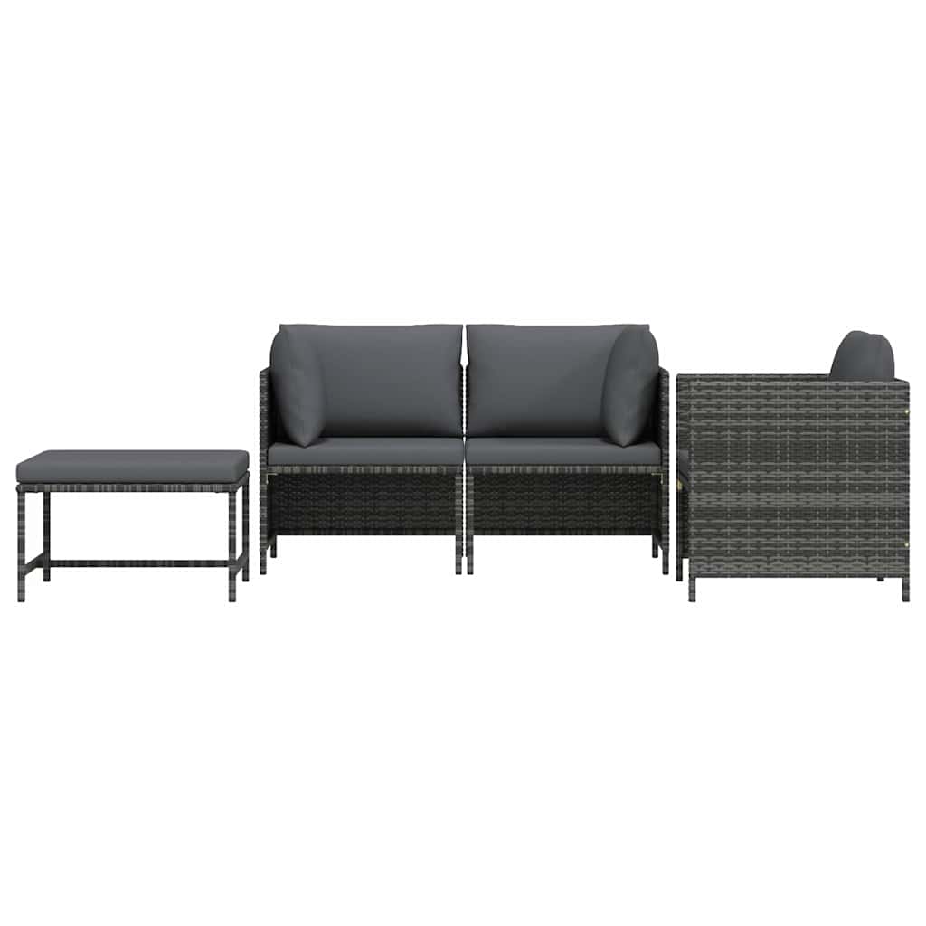 Set Divani da Giardino 4 pz con Cuscini in Polyrattan Grigio | homemem39