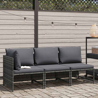 Set Divani da Giardino 3 pz con Cuscini in Polyrattan Grigio