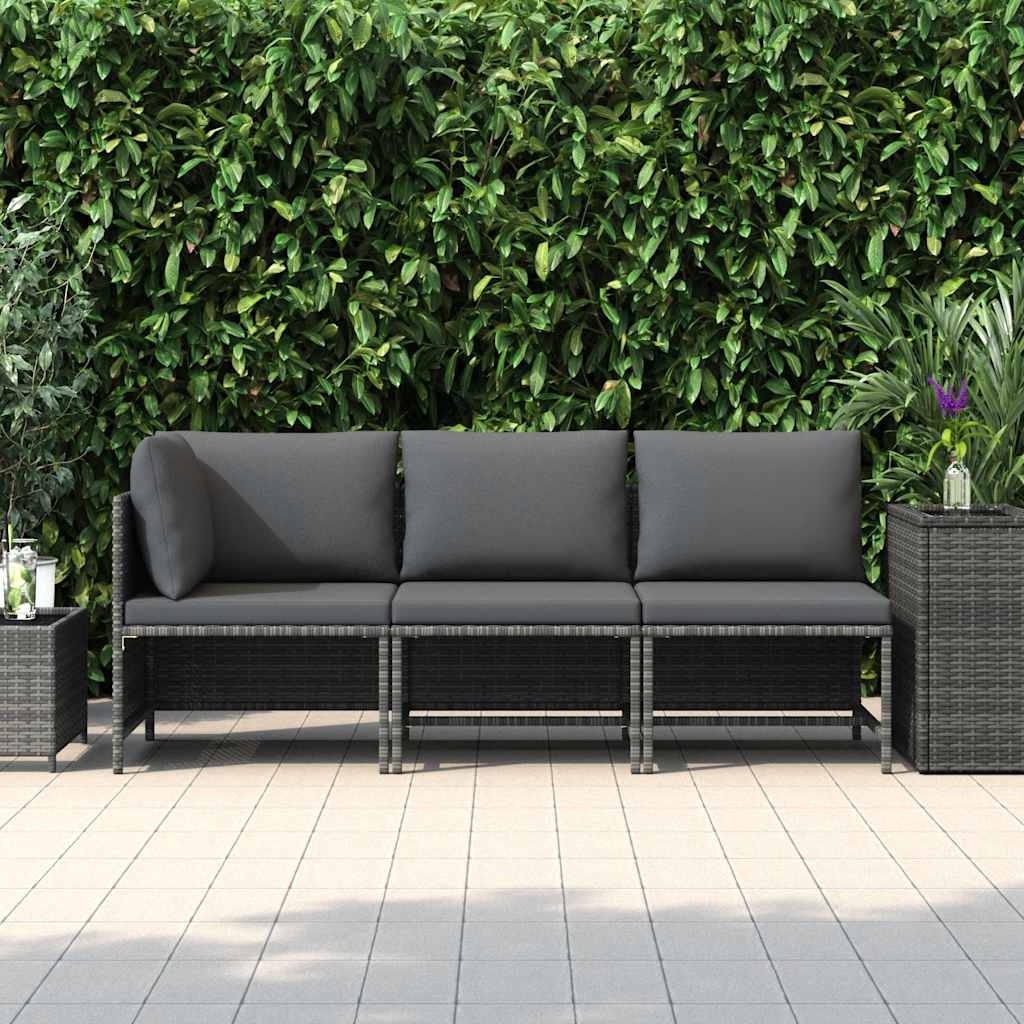 Set Divani da Giardino 3 pz con Cuscini in Polyrattan Grigio | homemem39