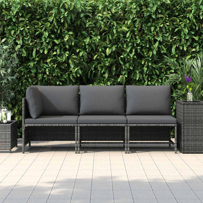 Set Divani da Giardino 3 pz con Cuscini in Polyrattan Grigio | homemem39