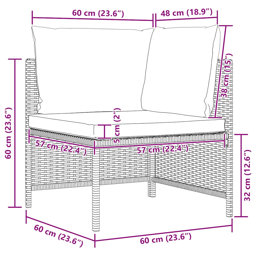 Set Divani da Giardino 3 pz con Cuscini in Polyrattan Grigio | homemem39