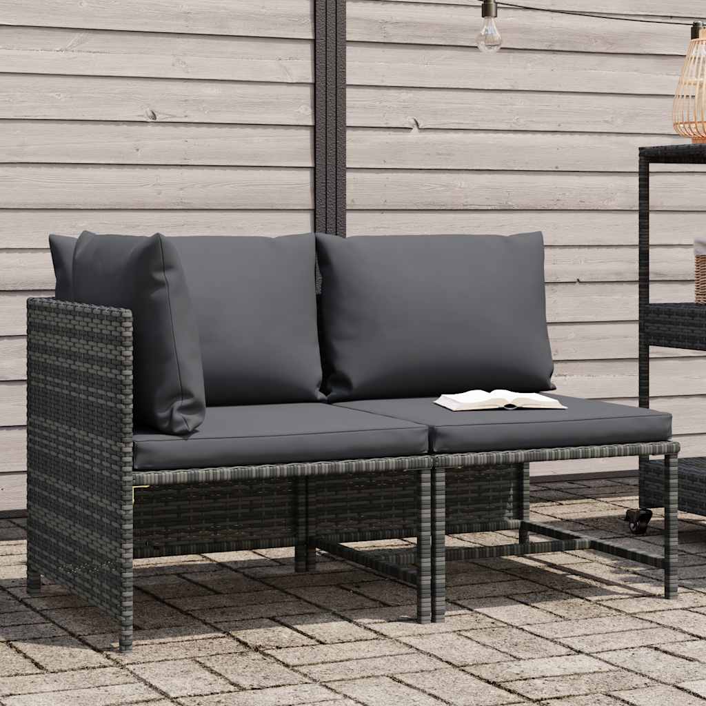 Set Divani da Giardino 2 pz con Cuscini in Polyrattan Grigio - homemem39
