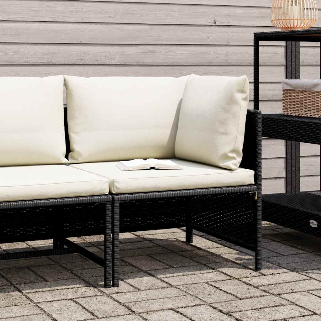 Divano ad Angolo Modulare con Cuscini in Polyrattan Nero | homemem39