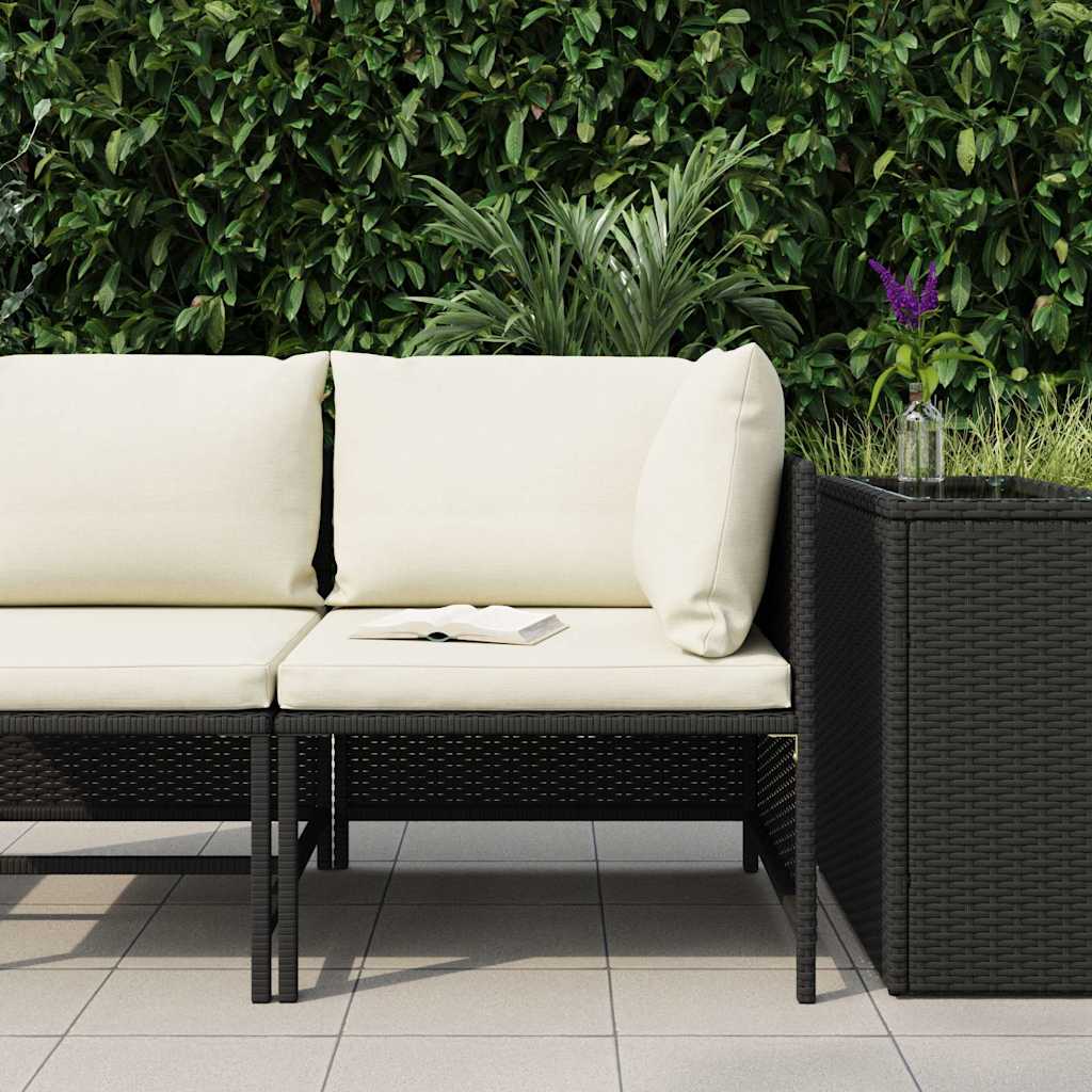 Divano ad Angolo Modulare con Cuscini in Polyrattan Nero - homemem39
