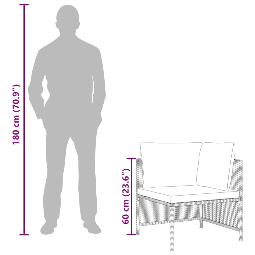 Divano ad Angolo Modulare con Cuscini in Polyrattan Nero - homemem39